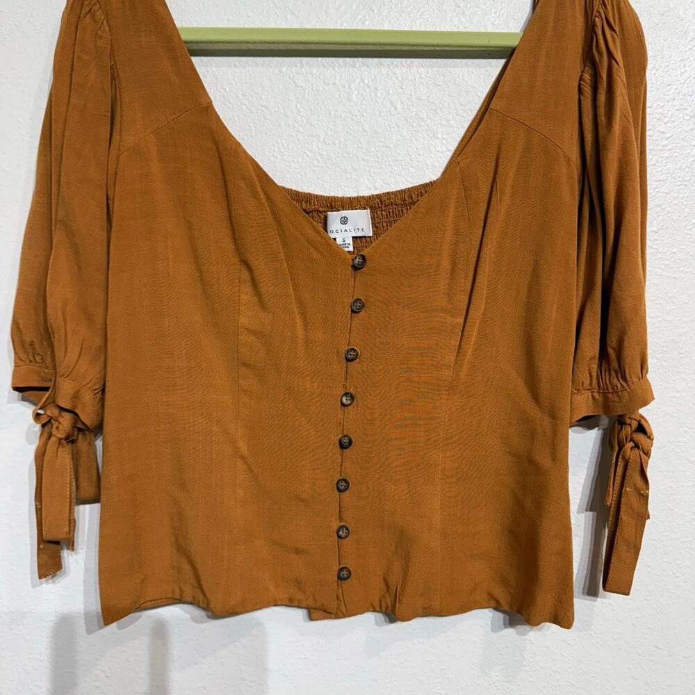Socialite Terracotta Puff Sleeve Crop Blouse Sz S - Picture 4 of 9